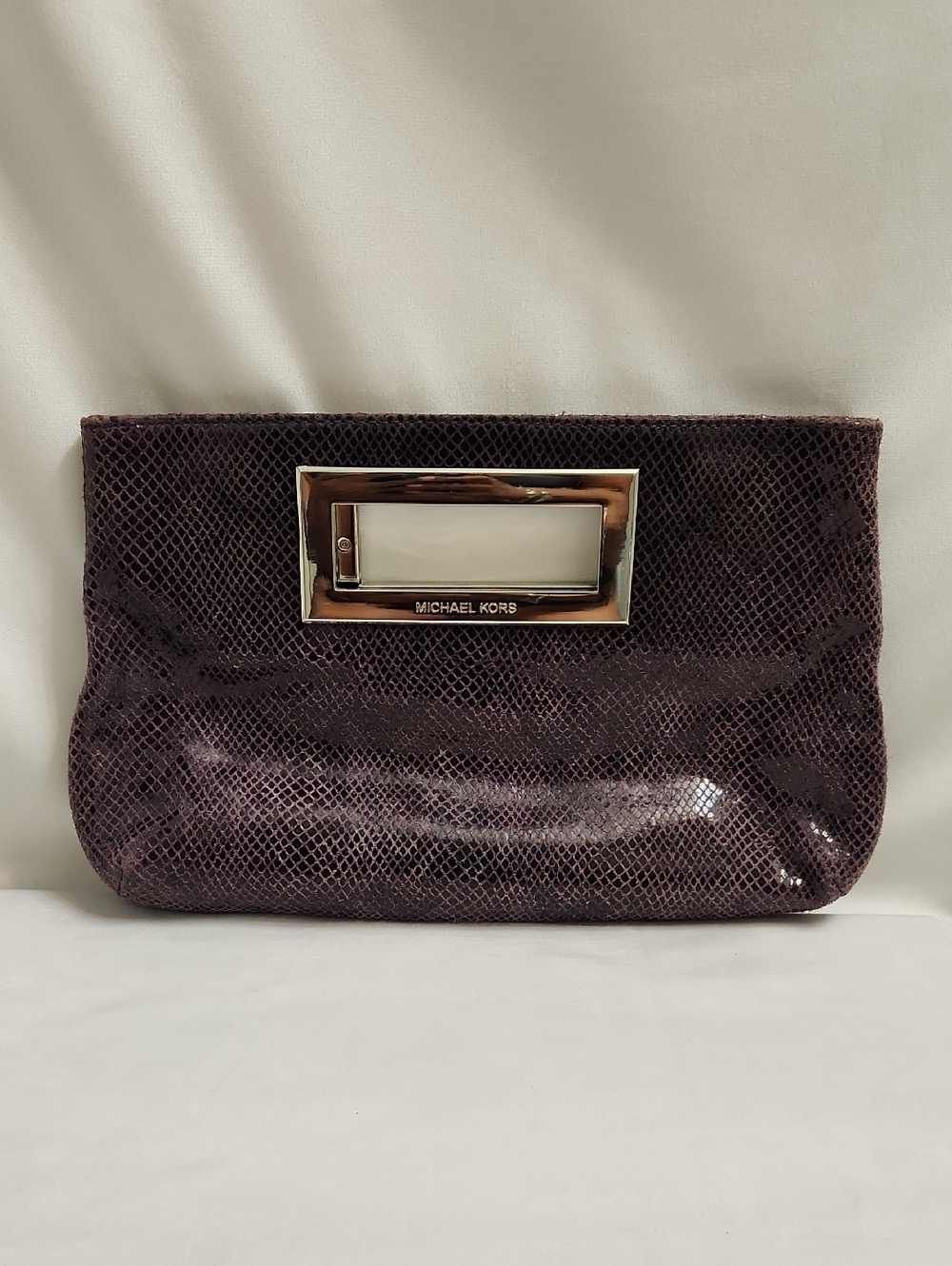 MICHAEL Michael Kors Berkley Purple Black Python Embossed Leather Clutch